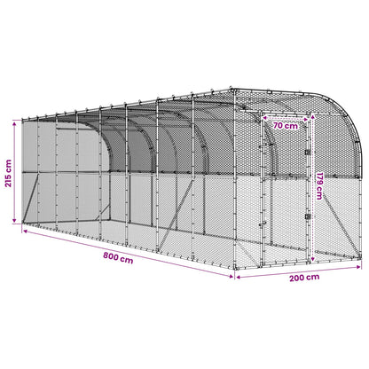 Against Wall Chicken Coop Silver 800 x 200 x 215 cm