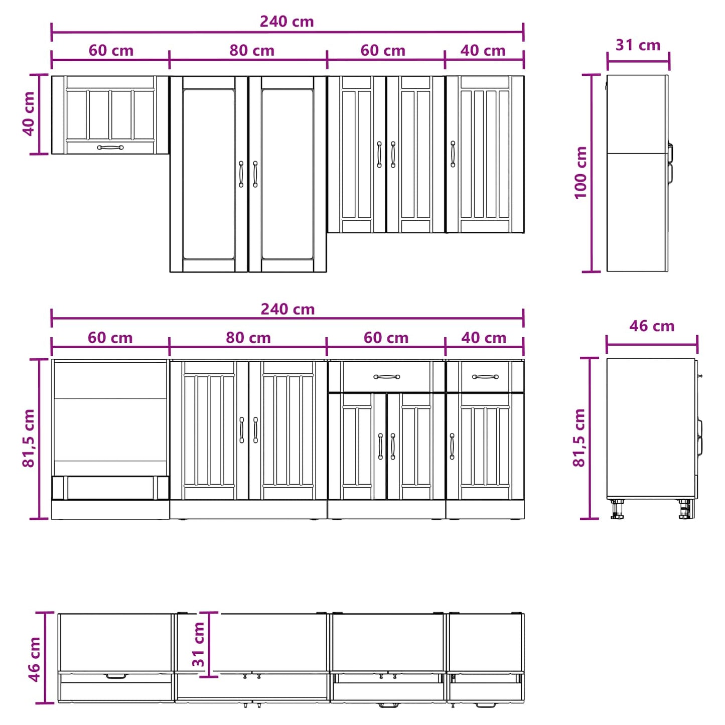 Cabinet Set with Drawer with Shelf 8 pcs White Engineered Wood