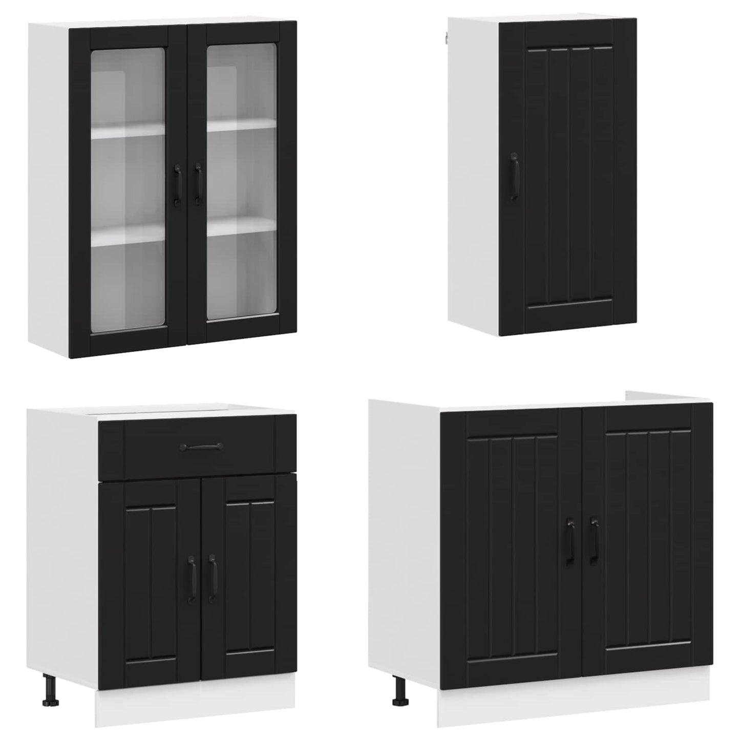 Kitchen Unit LUCCA 8 pcs Black Engineered Wood