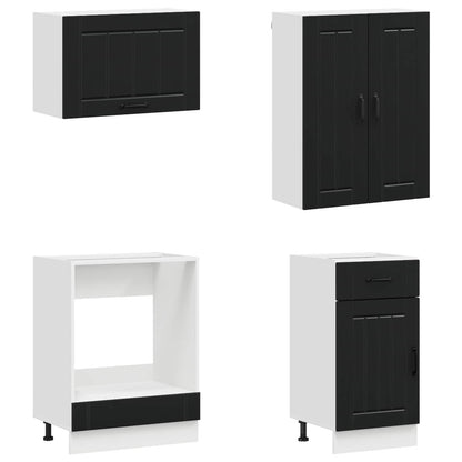 Kitchen Unit LUCCA 8 pcs Black Engineered Wood