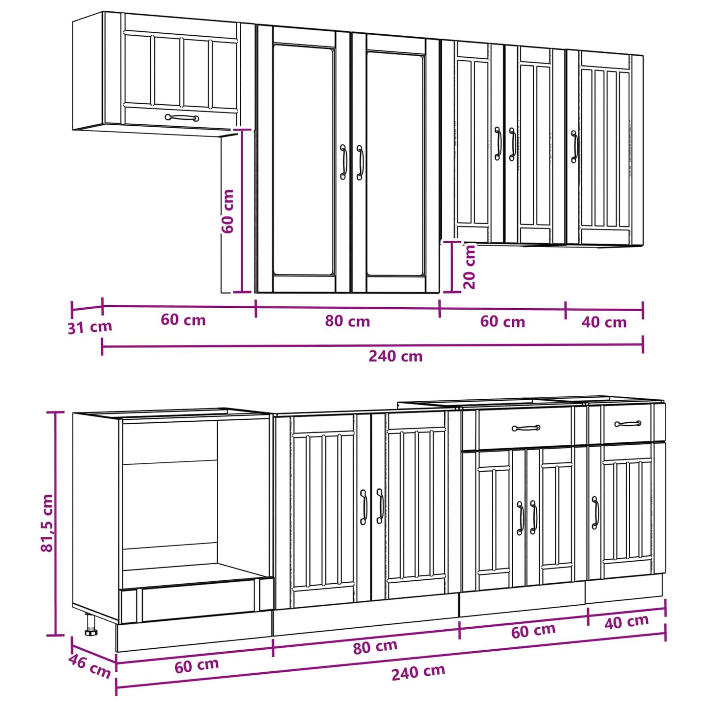Kitchen Unit LUCCA 8 pcs Black Engineered Wood