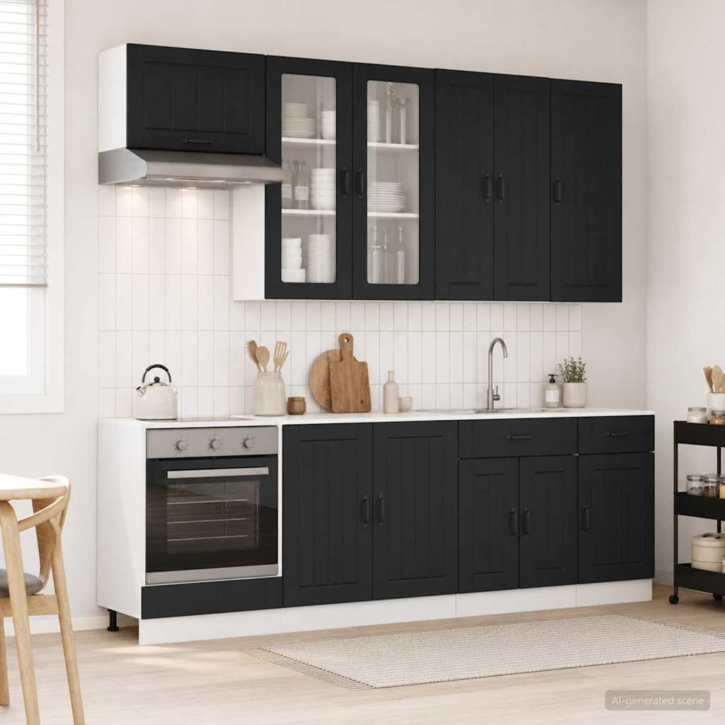 Kitchen Unit LUCCA 8 pcs Black Engineered Wood