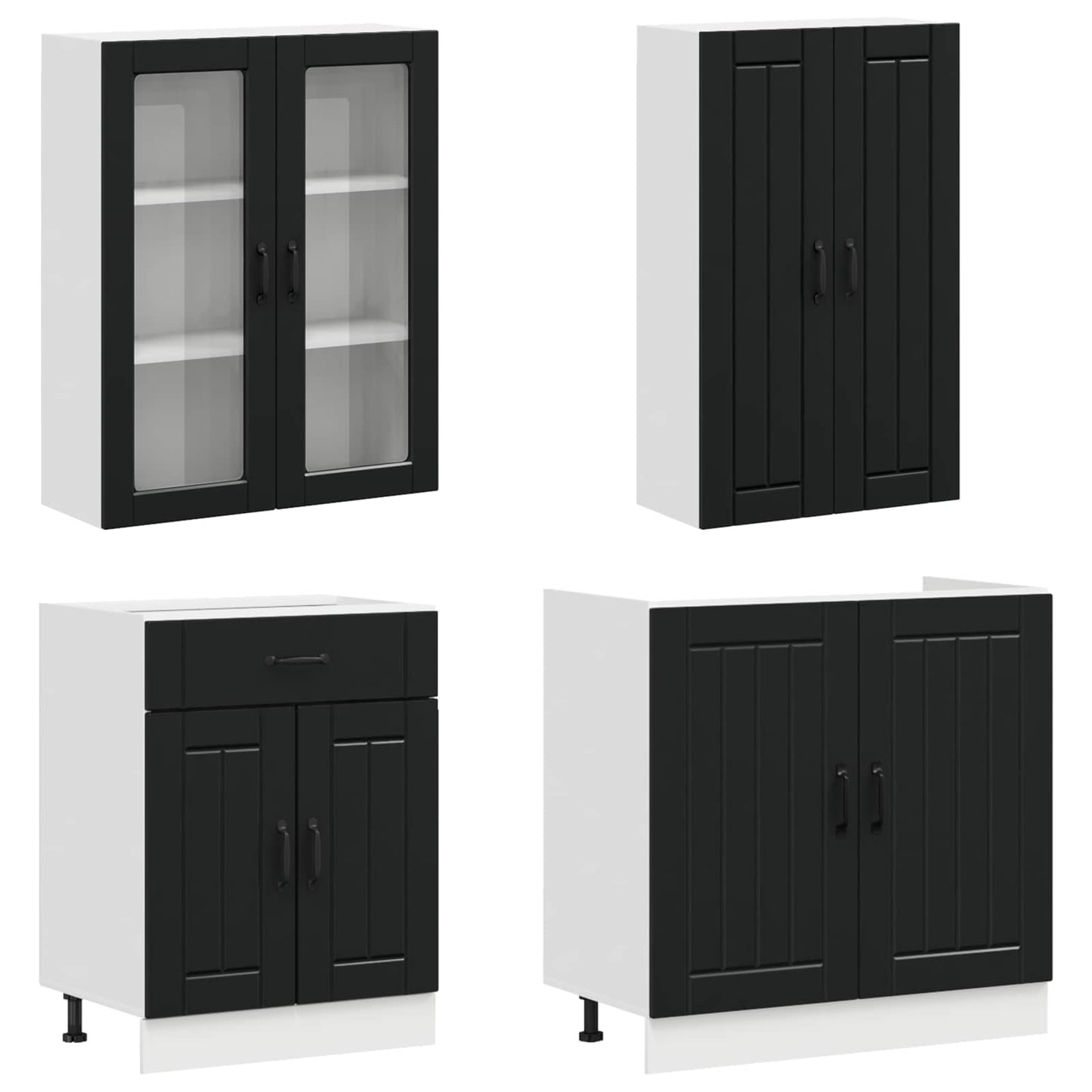 Kitchen Unit LUCCA 8 pcs Black Engineered Wood
