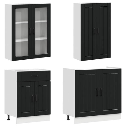 Kitchen Unit LUCCA 8 pcs Black Engineered Wood