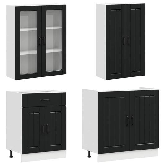 Kitchen Unit LUCCA 8 pcs Black Engineered Wood