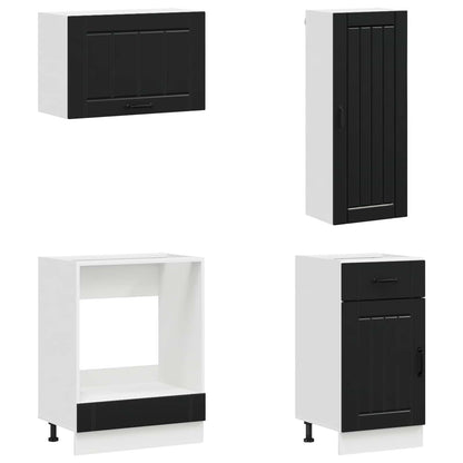 Kitchen Unit LUCCA 8 pcs Black Engineered Wood