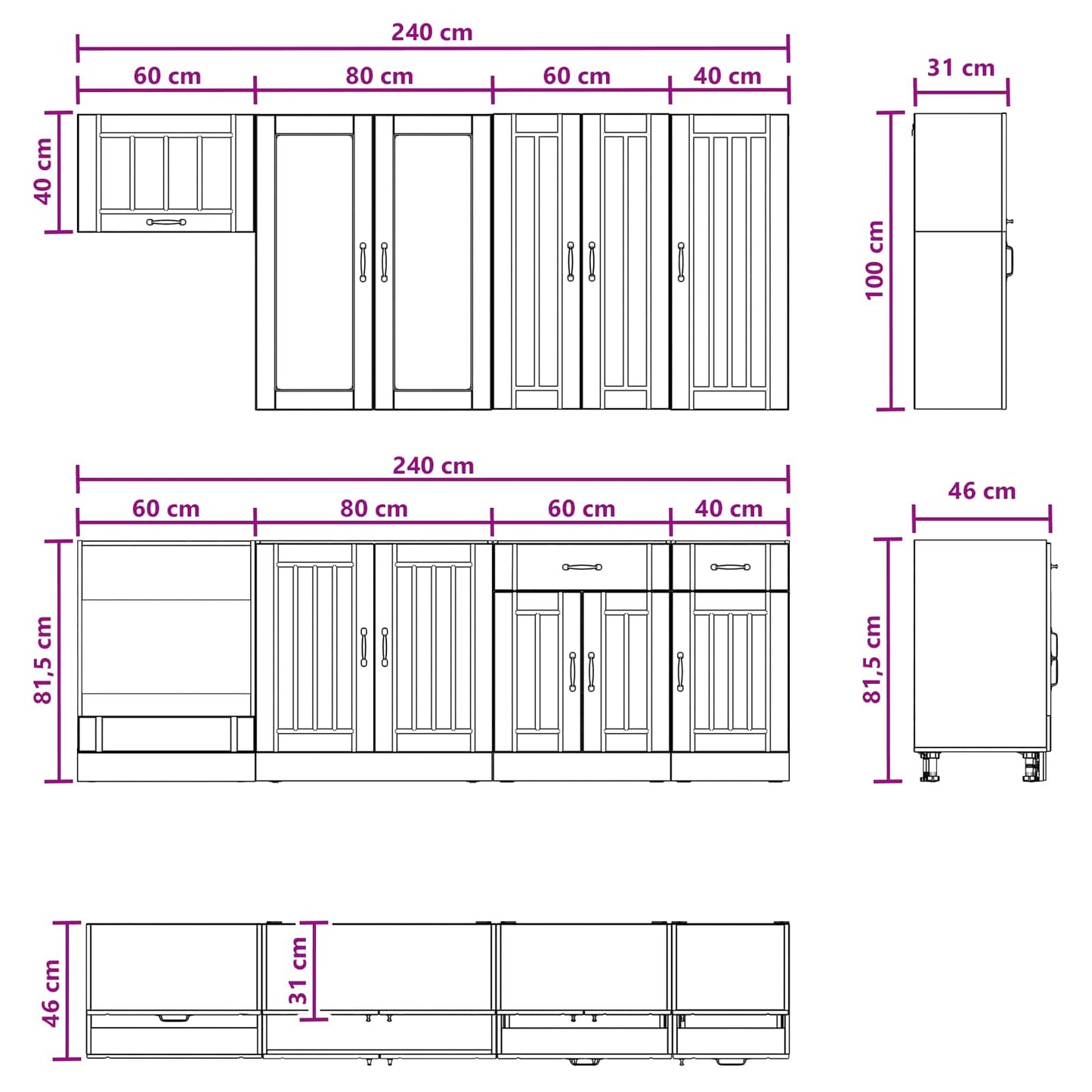 Kitchen Unit LUCCA 8 pcs Black Engineered Wood