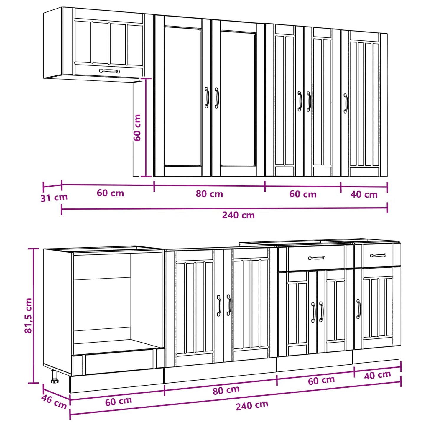 Kitchen Unit LUCCA 8 pcs Black Engineered Wood