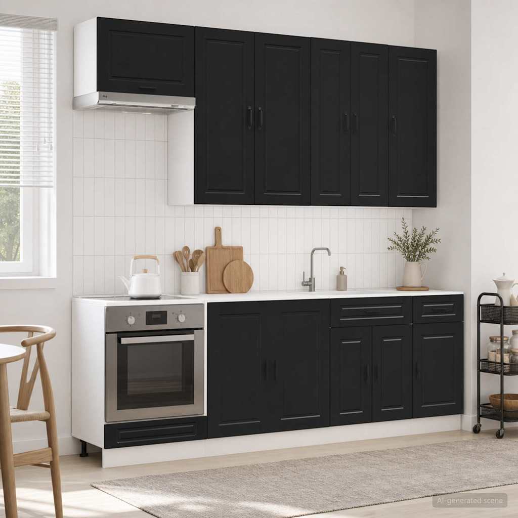 Kitchen Unit PORTO 8 pcs Black Engineered Wood