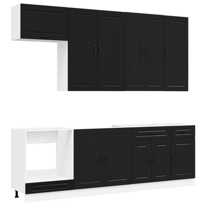 Kitchen Unit PORTO 8 pcs Black Engineered Wood