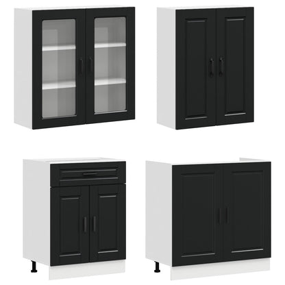 Kitchen Unit PORTO 8 pcs Black Engineered Wood