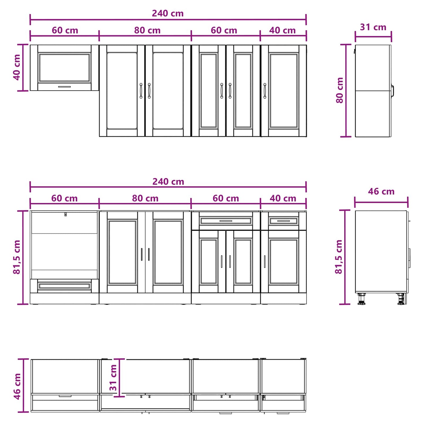 Kitchen Unit PORTO 8 pcs Brown Oak Engineered Wood
