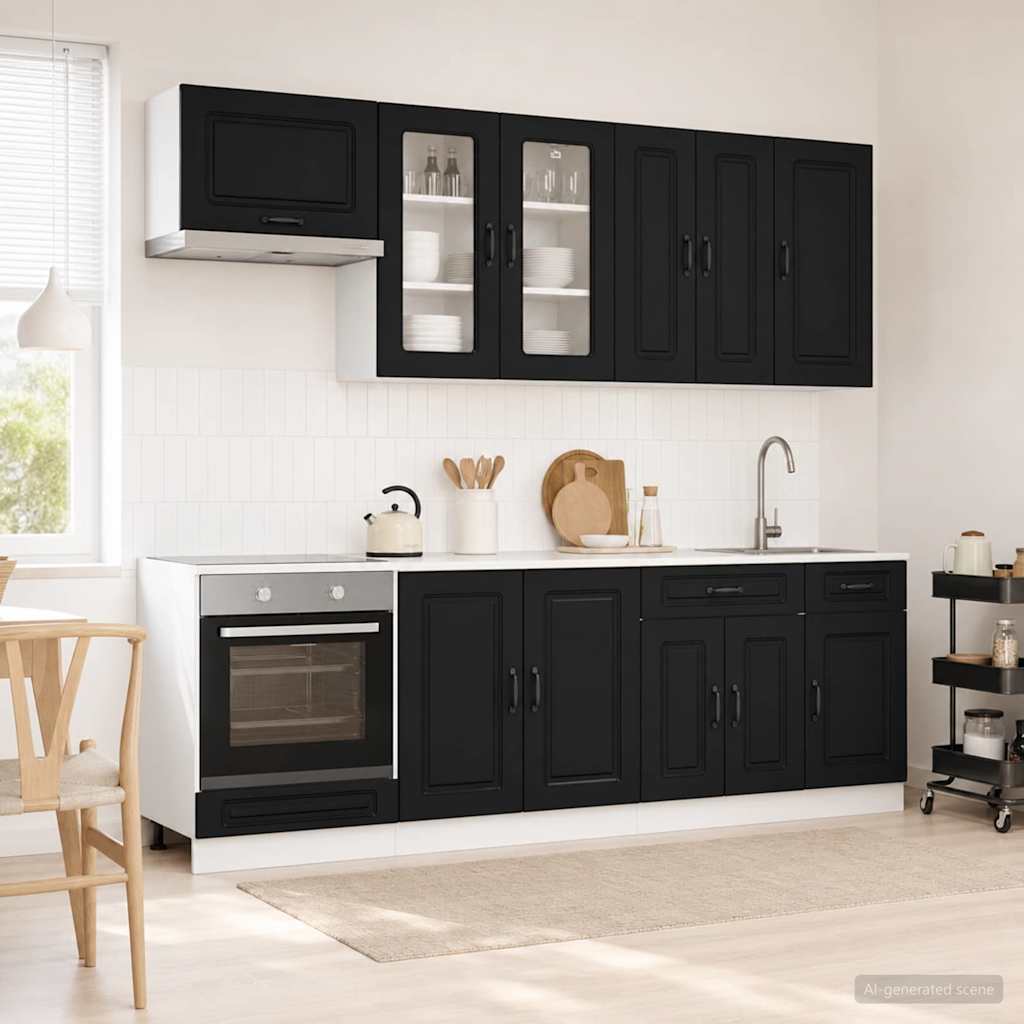 Kitchen Unit KALMAR 8 pcs Black Engineered Wood