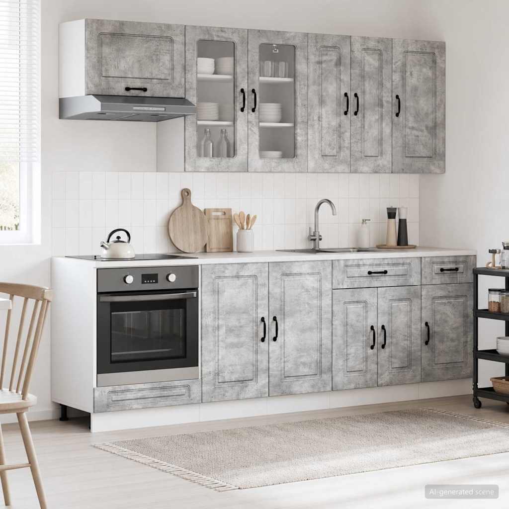 Kitchen Unit KALMAR 8 pcs Concrete Grey Engineered Wood
