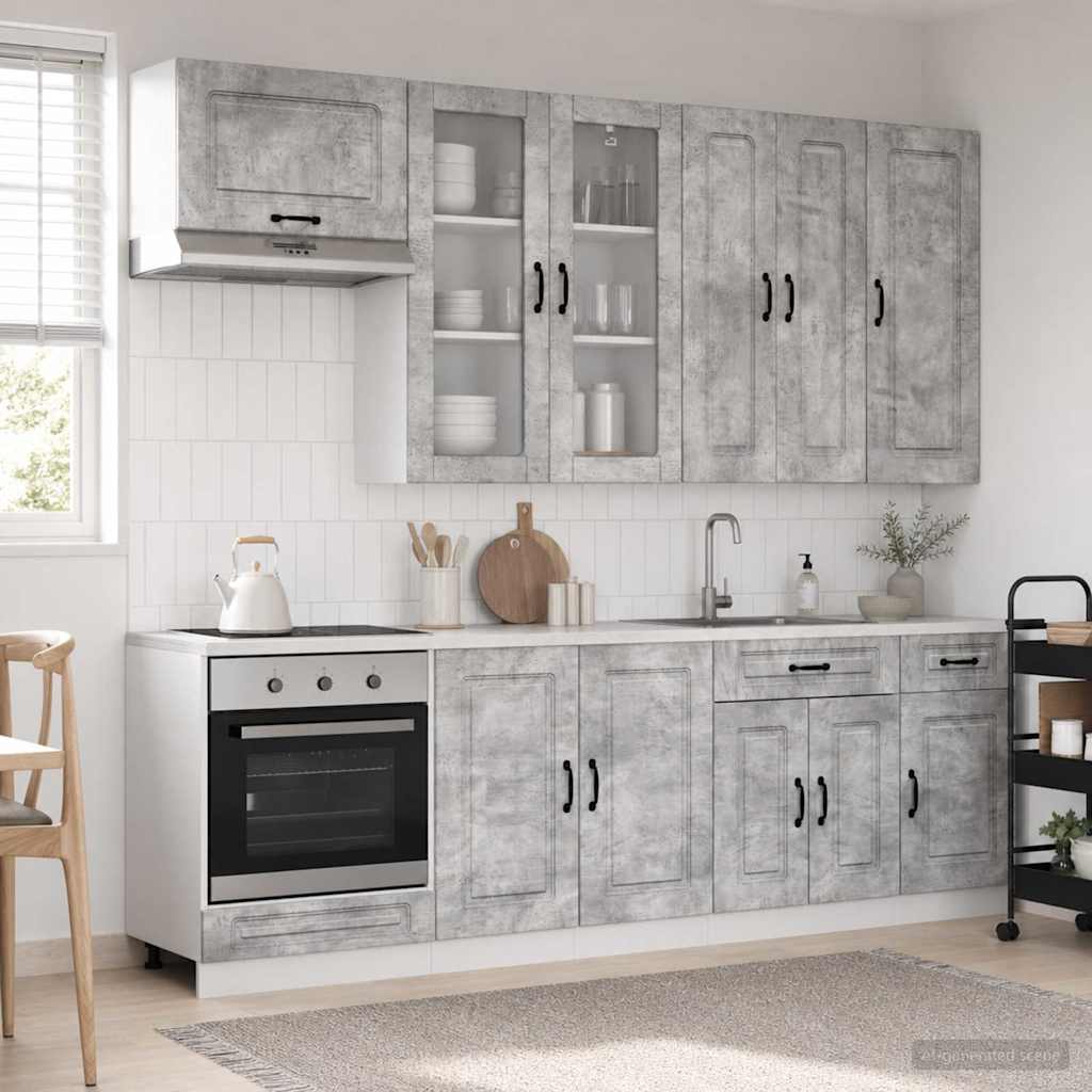 Kitchen Unit KALMAR 8 pcs Concrete Grey Engineered Wood