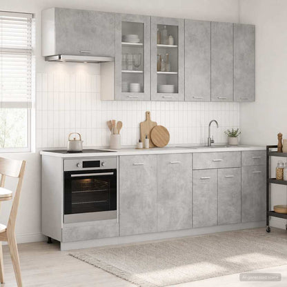 Kitchen Unit LYON 8 pcs Concrete Grey Engineered Wood