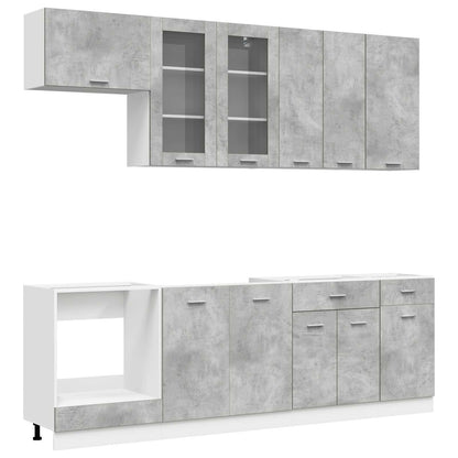 Kitchen Unit LYON 8 pcs Concrete Grey Engineered Wood