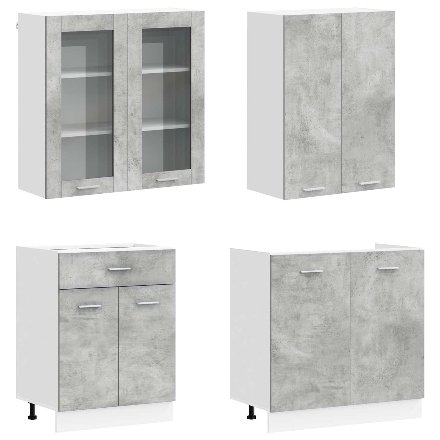 Kitchen Unit LYON 8 pcs Concrete Grey Engineered Wood