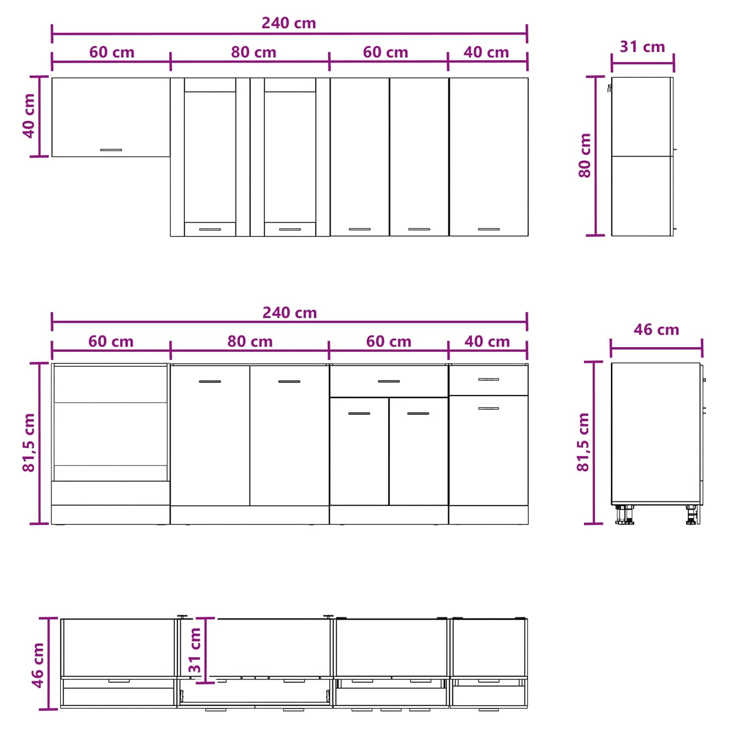 Kitchen Unit LYON 8 pcs Smoked Oak Engineered Wood