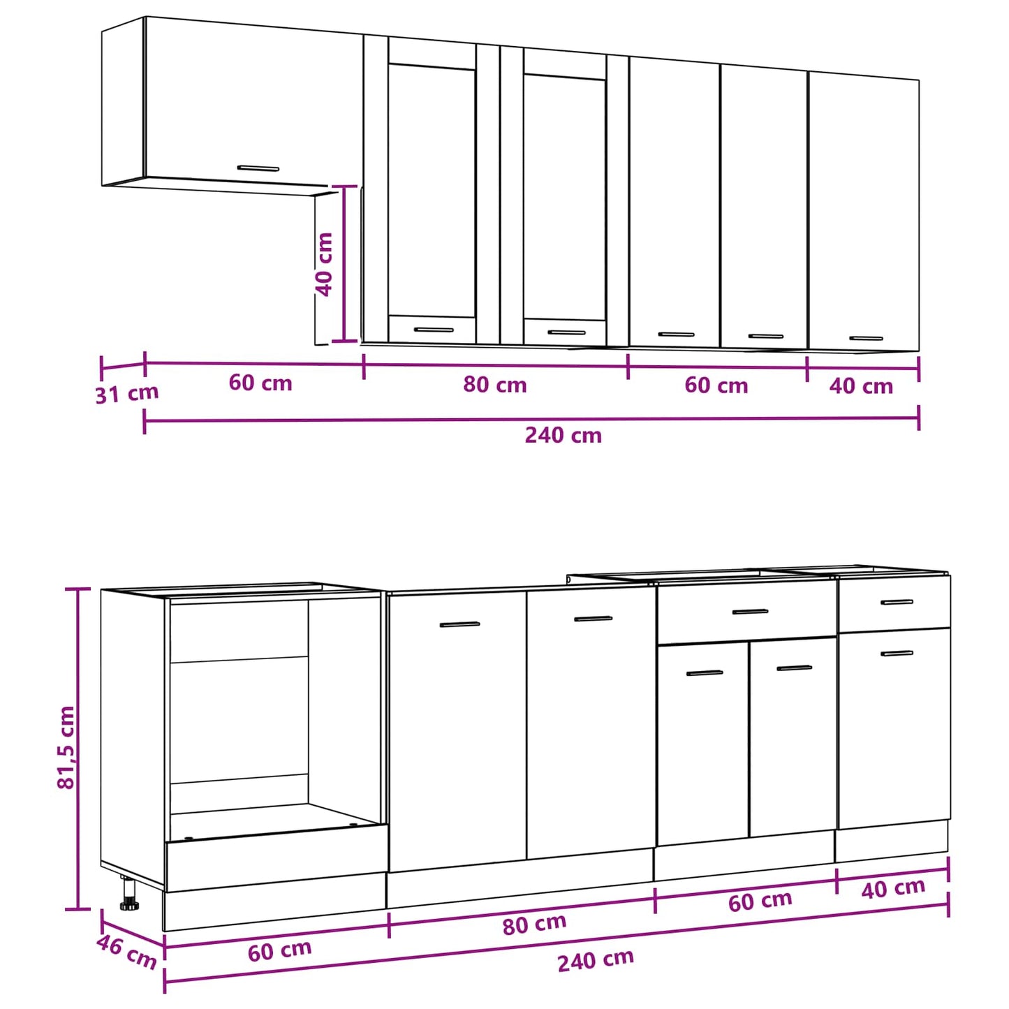 Kitchen Unit LYON 8 pcs Smoked Oak Engineered Wood
