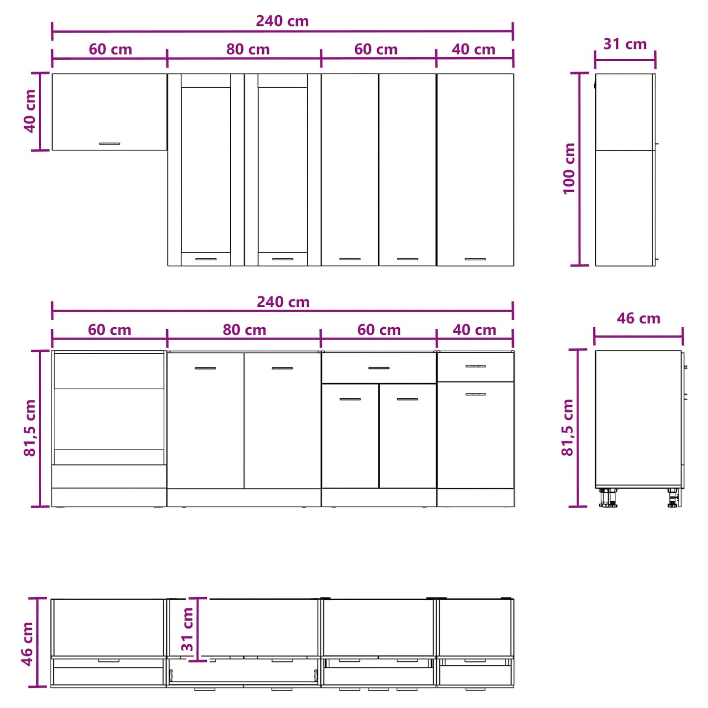 Kitchen Unit LYON 8 pcs Black Oak Engineered Wood