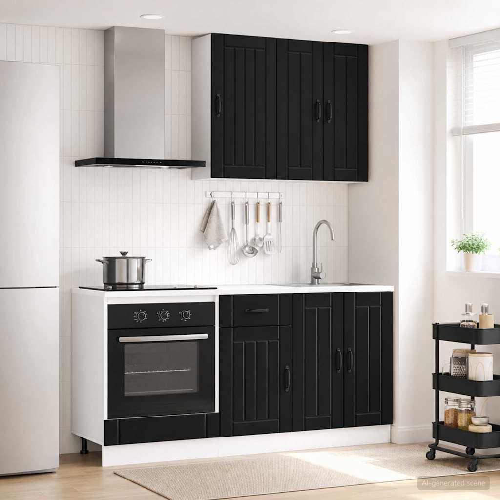 Kitchen Unit LUCCA 5 pcs Black Engineered Wood