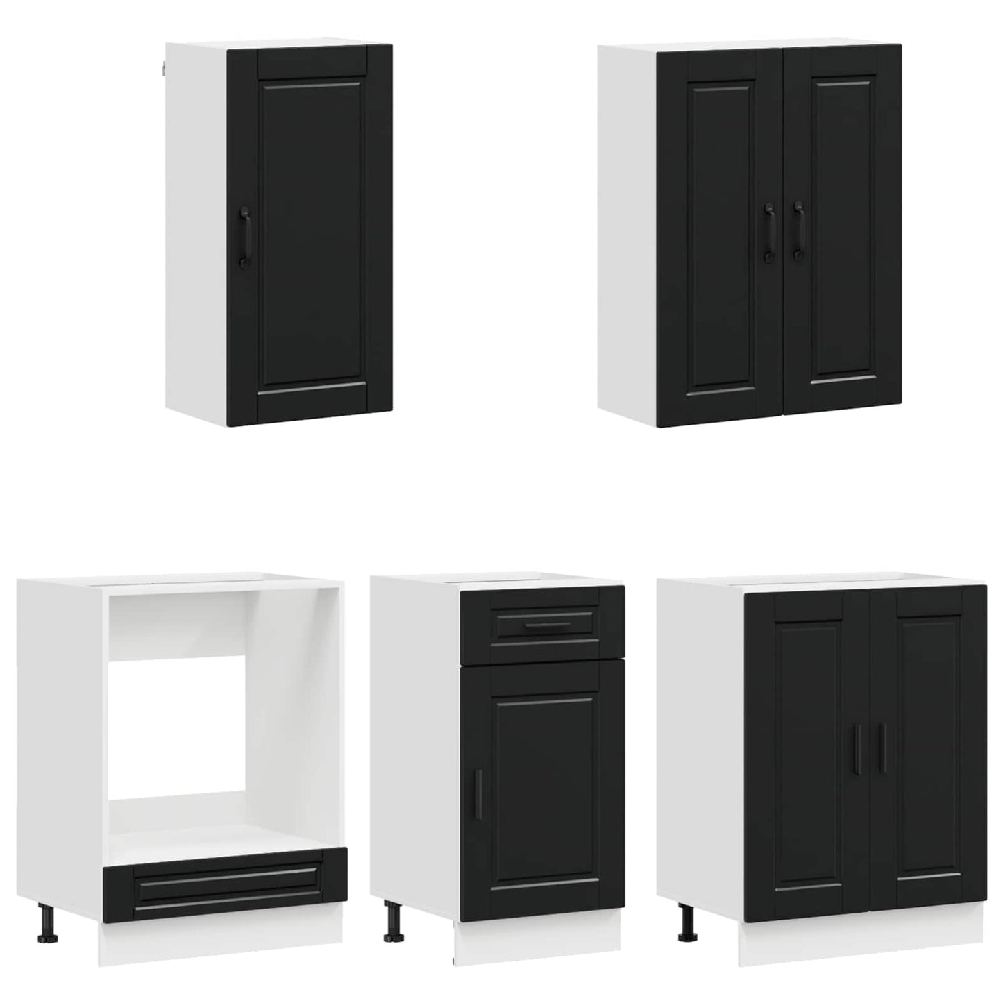 Kitchen Unit PORTO 5 pcs Black Engineered Wood