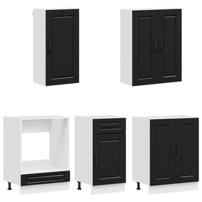 Kitchen Unit PORTO 5 pcs Black Engineered Wood