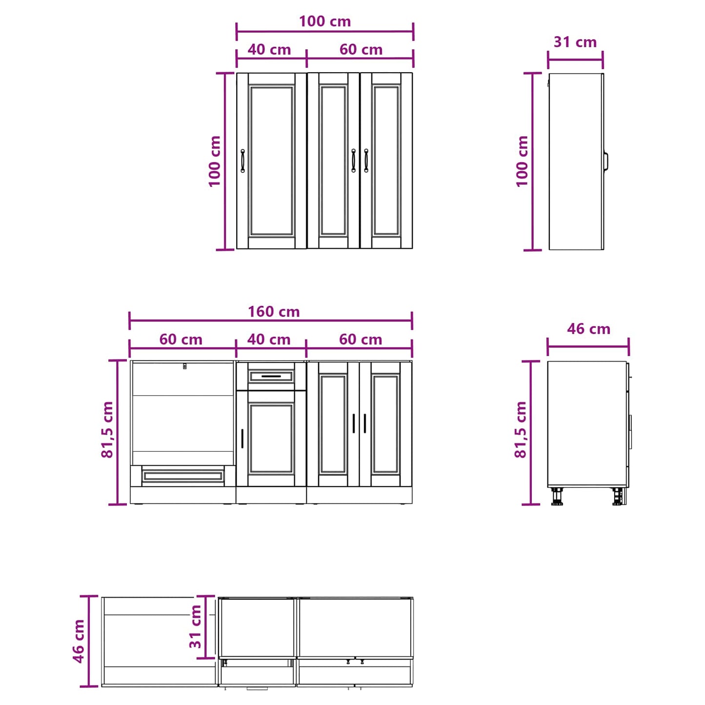 Kitchen Unit PORTO 5 pcs White Engineered Wood