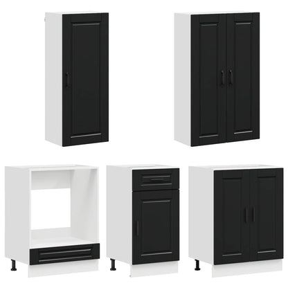 Kitchen Unit PORTO 5 pcs Black Engineered Wood
