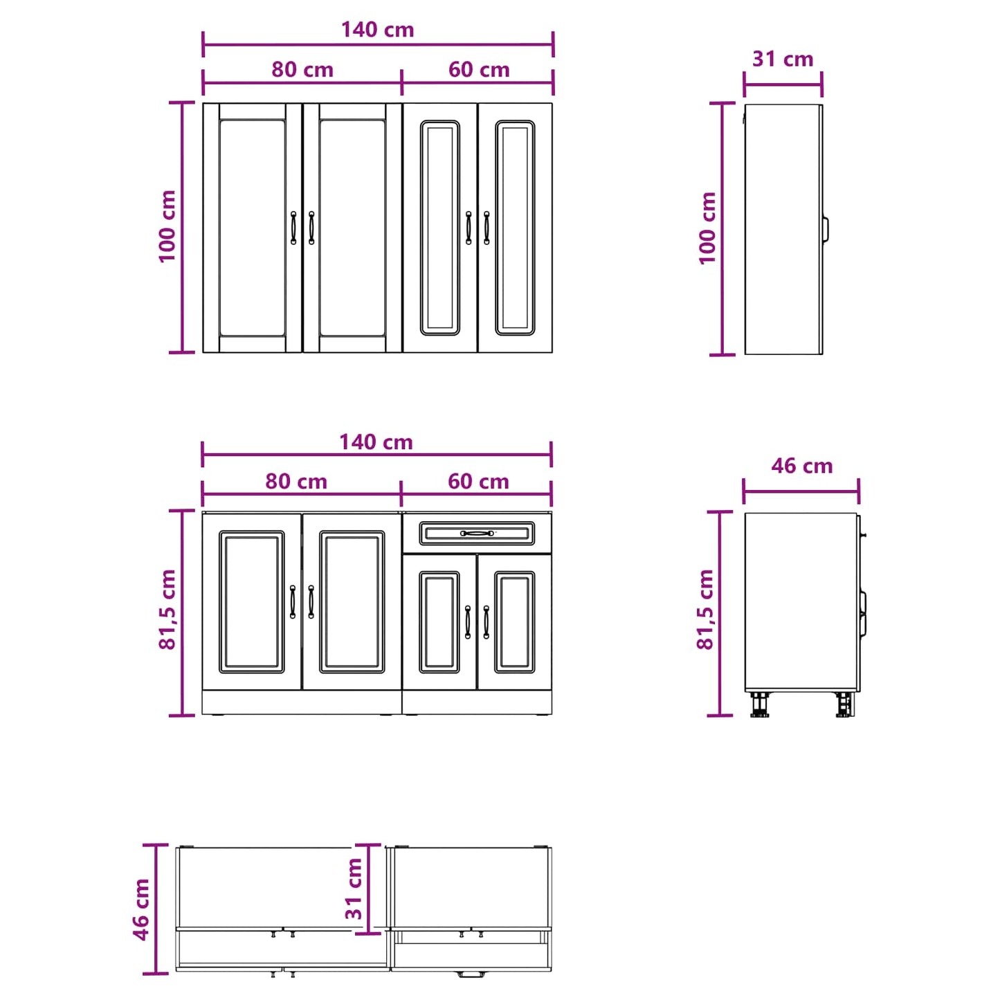 Kitchen Unit KALMAR 4 pcs Black Engineered Wood