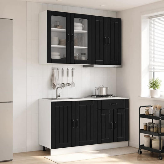 Kitchen Unit LUCCA 4 pcs Black Engineered Wood