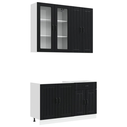Kitchen Unit LUCCA 4 pcs Black Engineered Wood