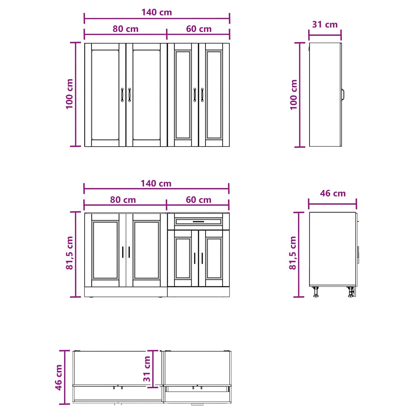 Kitchen Unit PORTO 4 pcs Brown Oak Engineered Wood