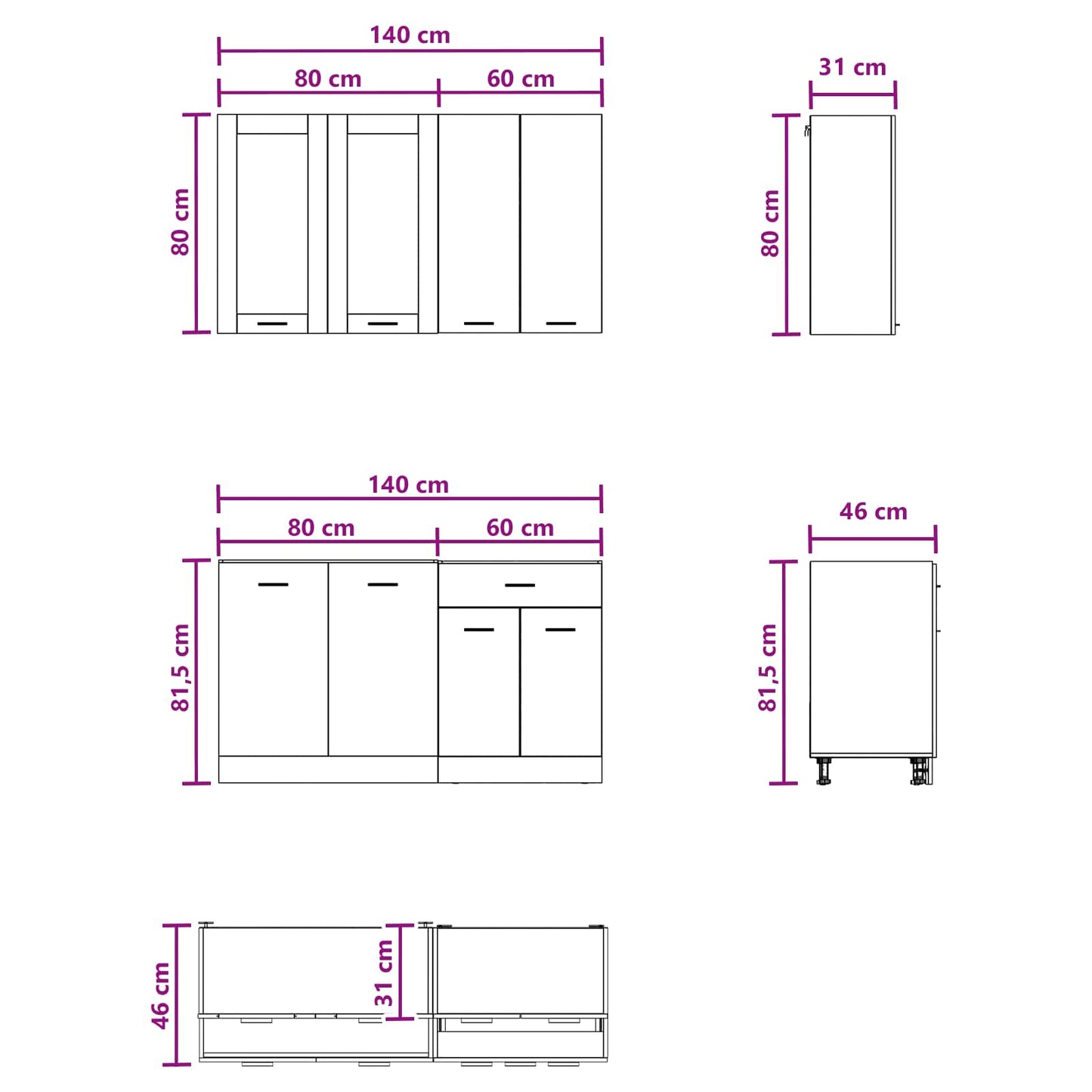 Kitchen Unit LYON 4 pcs Smoked Oak Engineered Wood