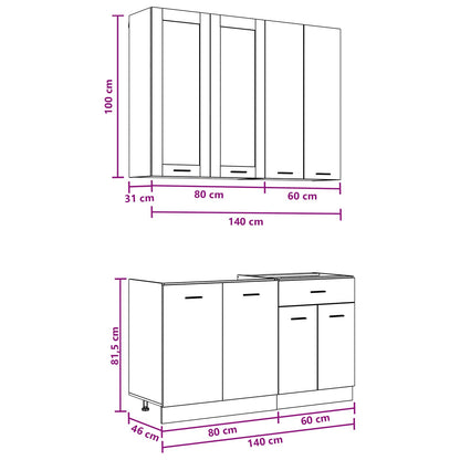 Kitchen Unit LYON 4 pcs Smoked Oak Engineered Wood