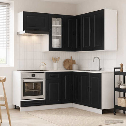 Kitchen Unit KALMAR 8 pcs Black Engineered Wood
