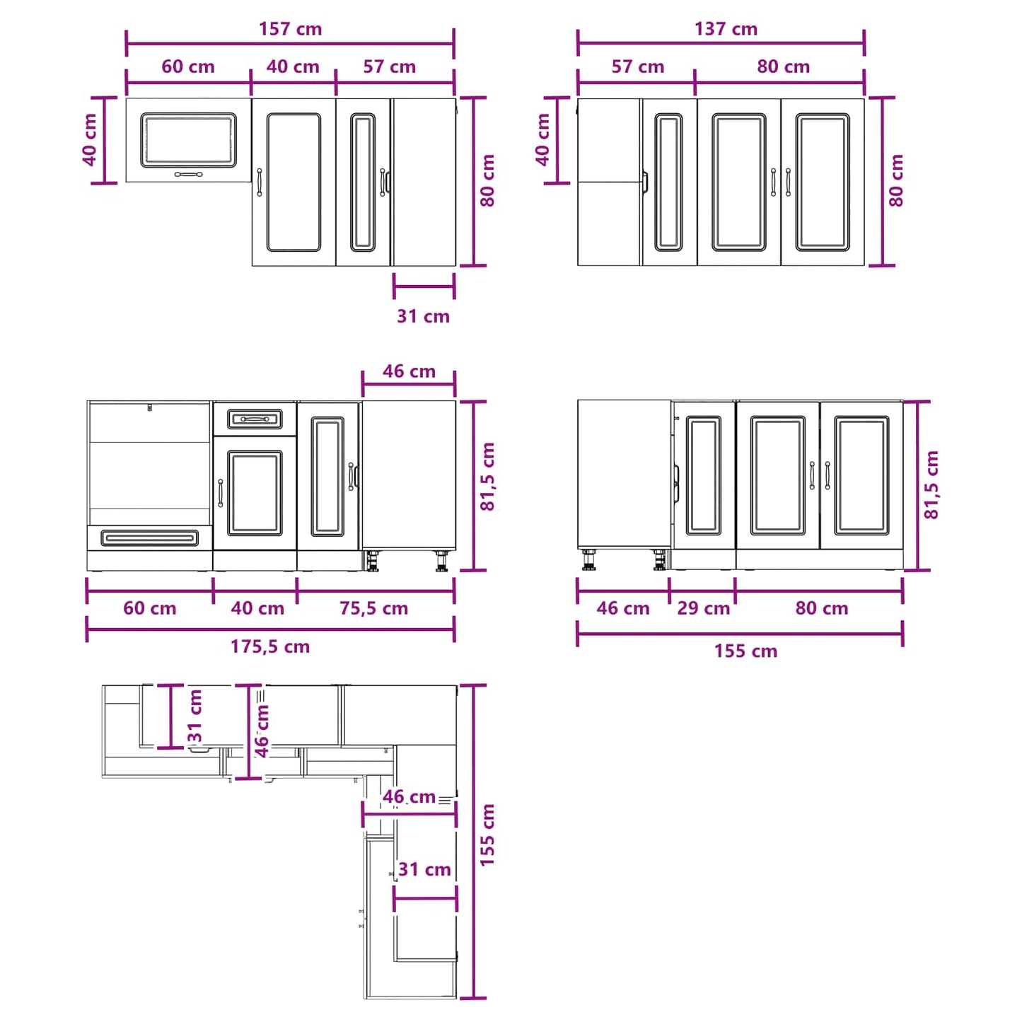 Kitchen Unit KALMAR 8 pcs Black Engineered Wood