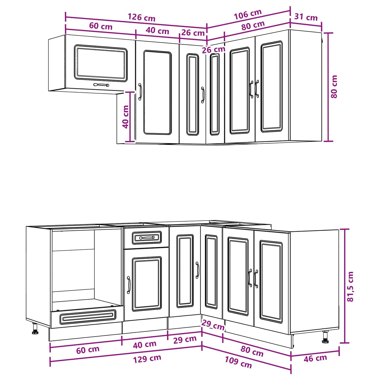 Kitchen Unit KALMAR 8 pcs Black Engineered Wood