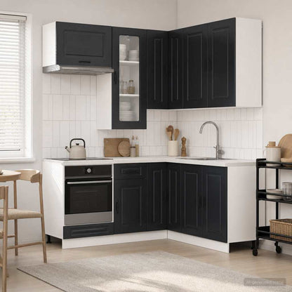 Kitchen Unit KALMAR 8 pcs Black Engineered Wood