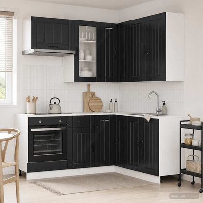Kitchen Unit LUCCA 8 pcs Black Engineered Wood