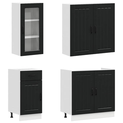 Kitchen Unit LUCCA 8 pcs Black Engineered Wood