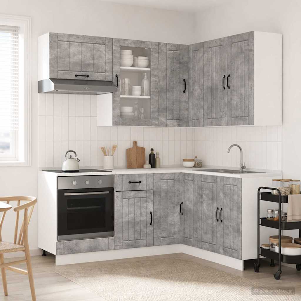 Kitchen Unit LUCCA 8 pcs Concrete Grey Engineered Wood
