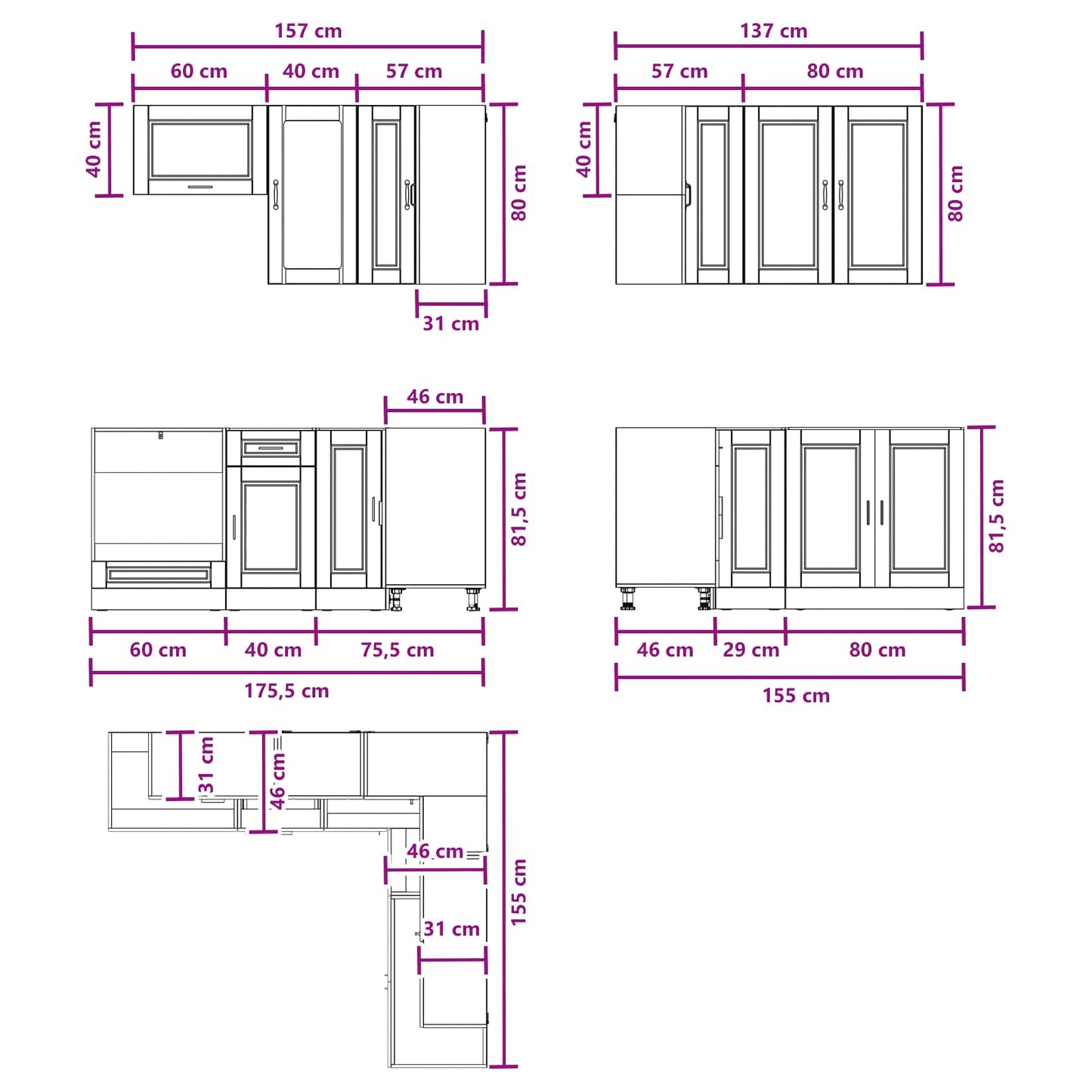 Kitchen Unit PORTO 8 pcs Black Engineered Wood