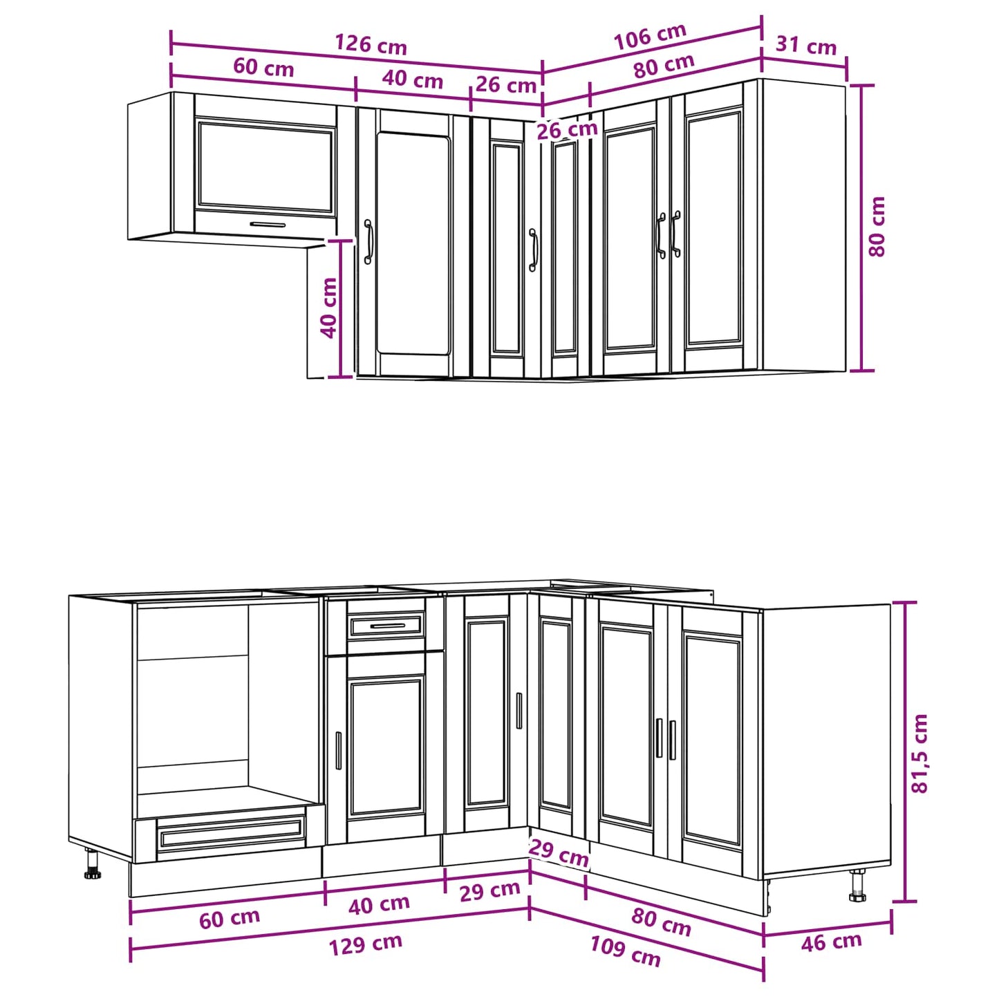 Kitchen Unit PORTO 8 pcs Black Engineered Wood