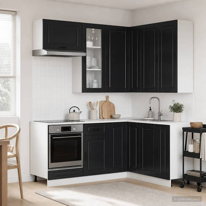 Kitchen Unit PORTO 8 pcs Black Engineered Wood