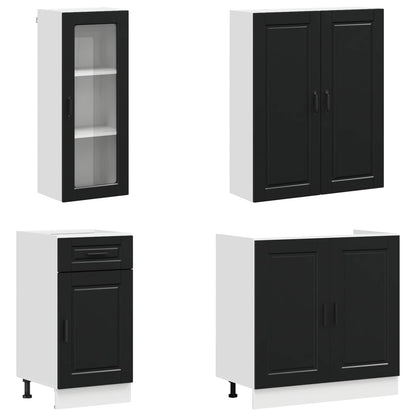 Kitchen Unit PORTO 8 pcs Black Engineered Wood