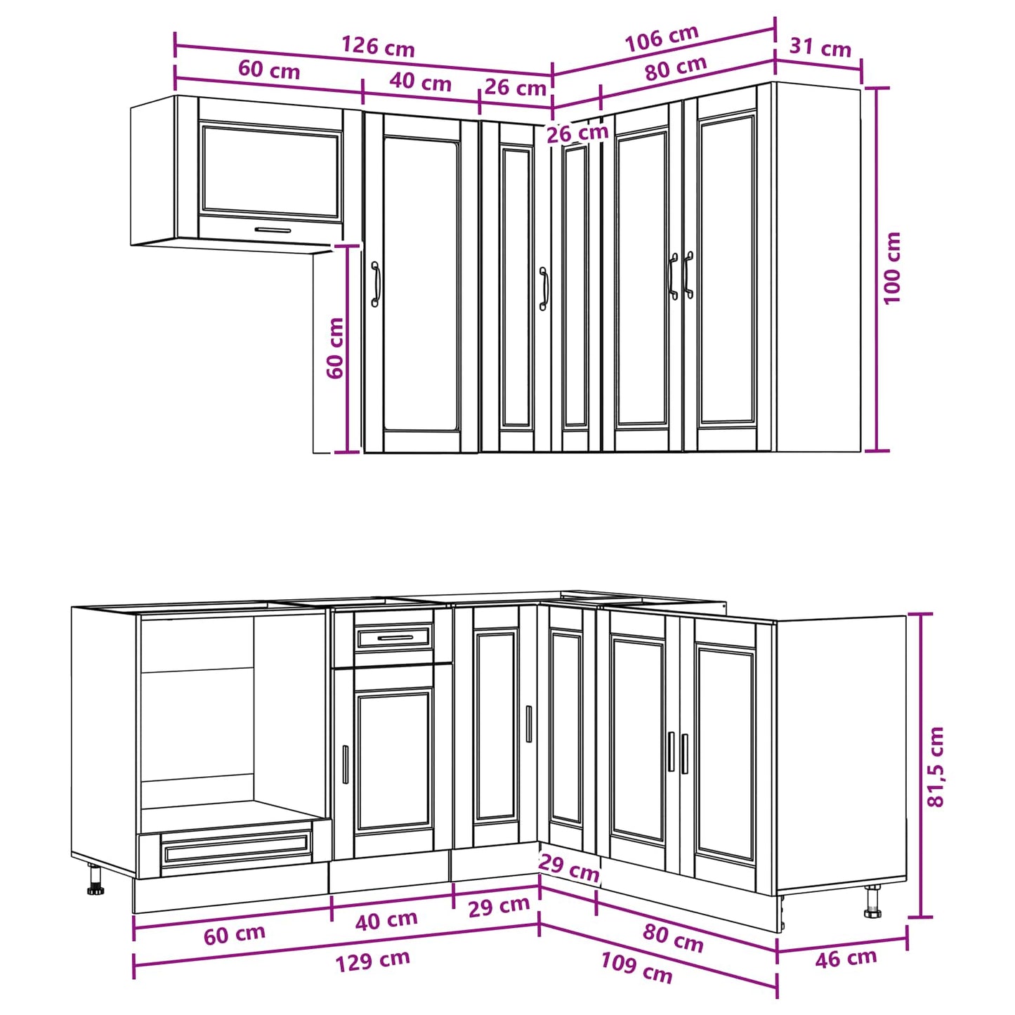 Kitchen Unit PORTO 8 pcs Black Engineered Wood
