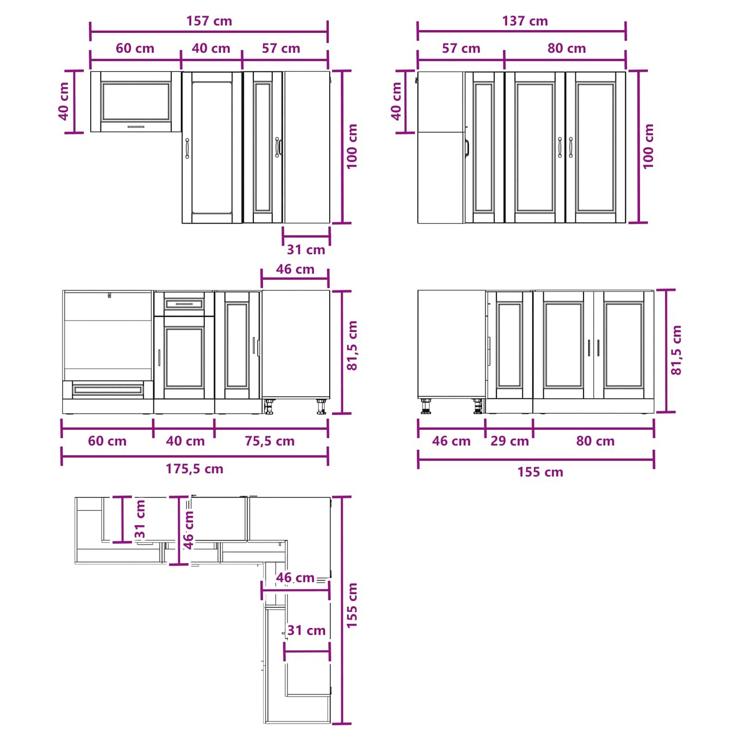 Kitchen Unit PORTO 8 pcs Concrete Grey Engineered Wood