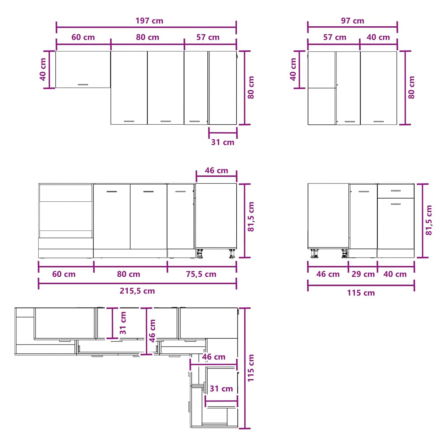 Kitchen Unit LYON 8 pcs White Engineered Wood